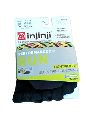 Injinji Toe Socks Black Small Performance 2.0 Run Original Weight No-Show New